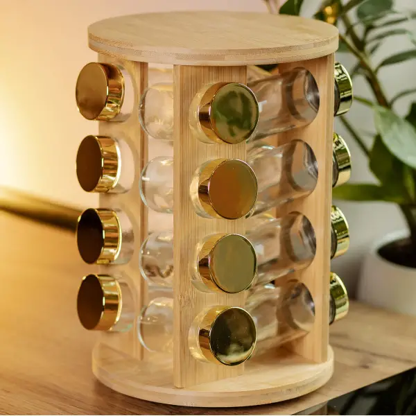 Набір ємностей для спецій YIWU на дерев'яній підставці 16 баночок по 110 мл Прозорий (147-107-HP-1367) - фото 2
