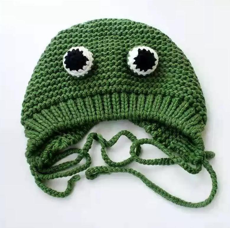 Шапка теплая вязаная Лягушонок унисекс - фото 1