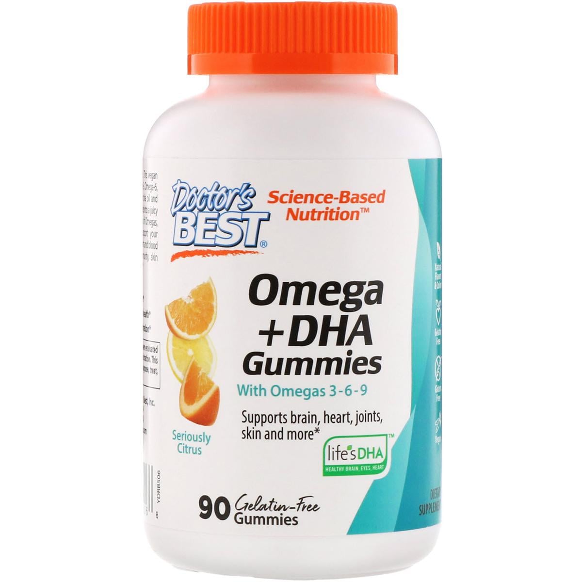 Вегетарианская Омега 3-6-9 Doctor's Best Omega+ DHA со вкусом цитруса 90 желейных конфет (DRB00506)