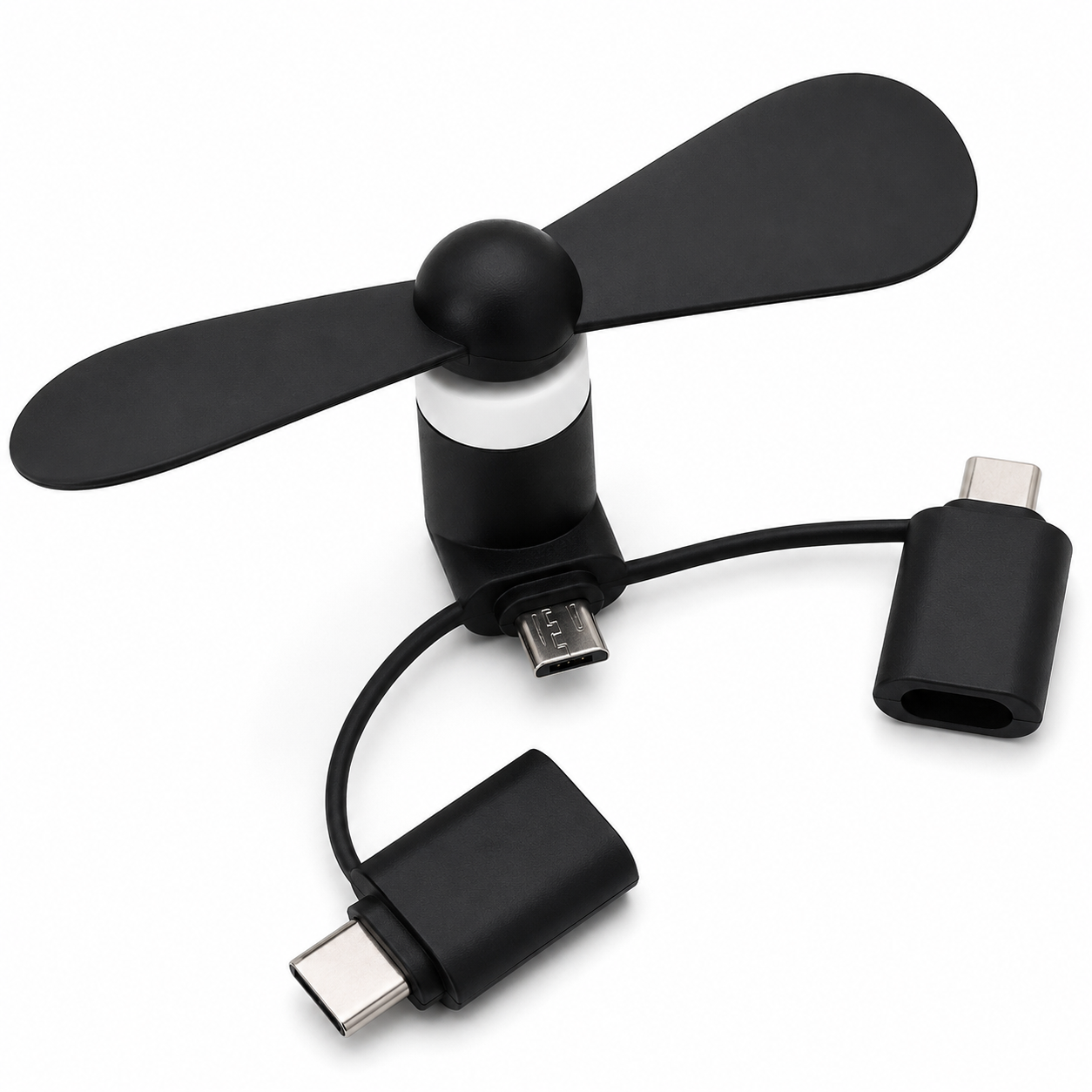 Вентилятор мини для смартфона 3в1 Type-C Lightning Micro USB Черный (1014-478-00)