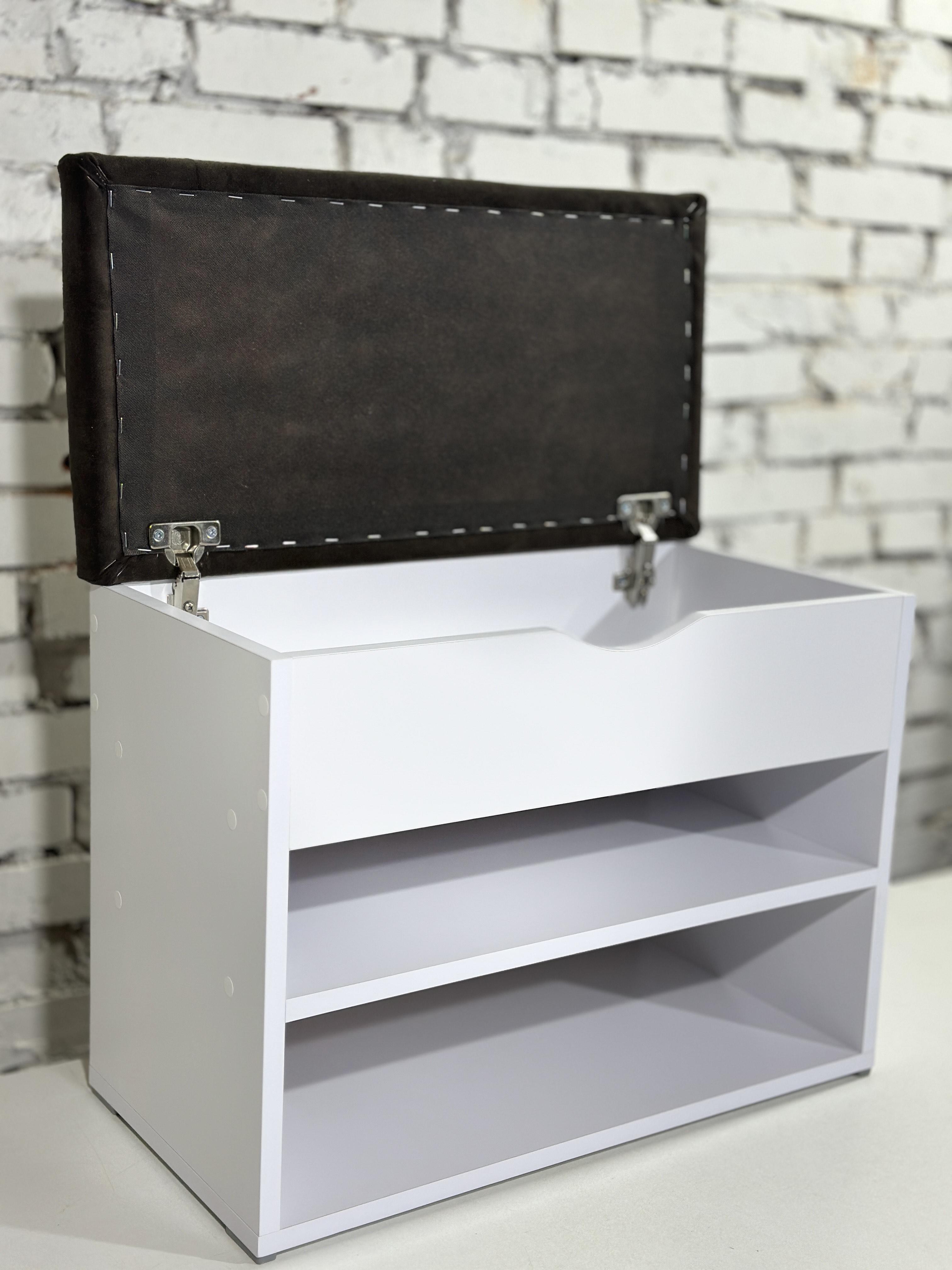 Тумба для взуття ДСП/тканина 30х60х45 см Білий/Шоколад - фото 2