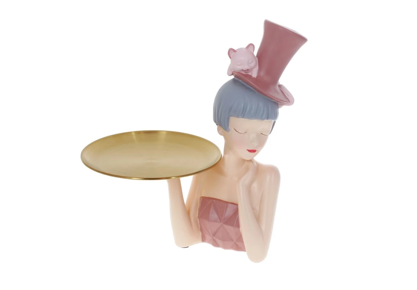 Декоративная статуэтка с тарелкой BonaDi Девочка с кошкой h=29 см, цвет - розовый 457-313
