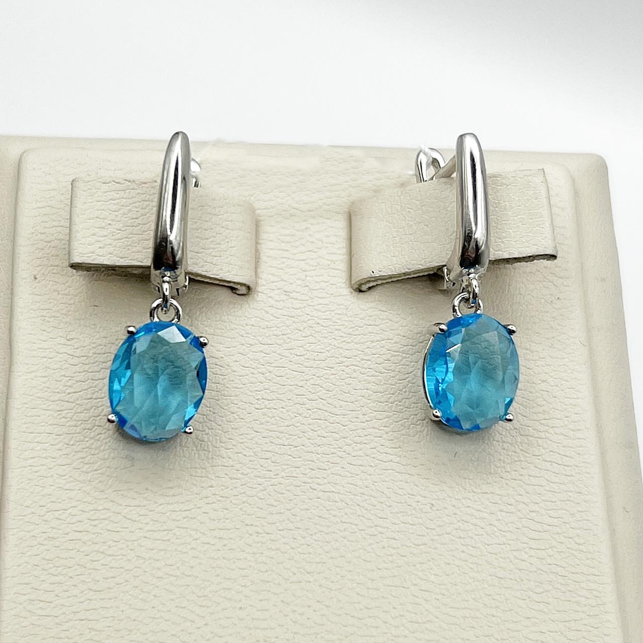 Серебряные серьги с аквамариновым кварцем 3,58 г (2525587109)