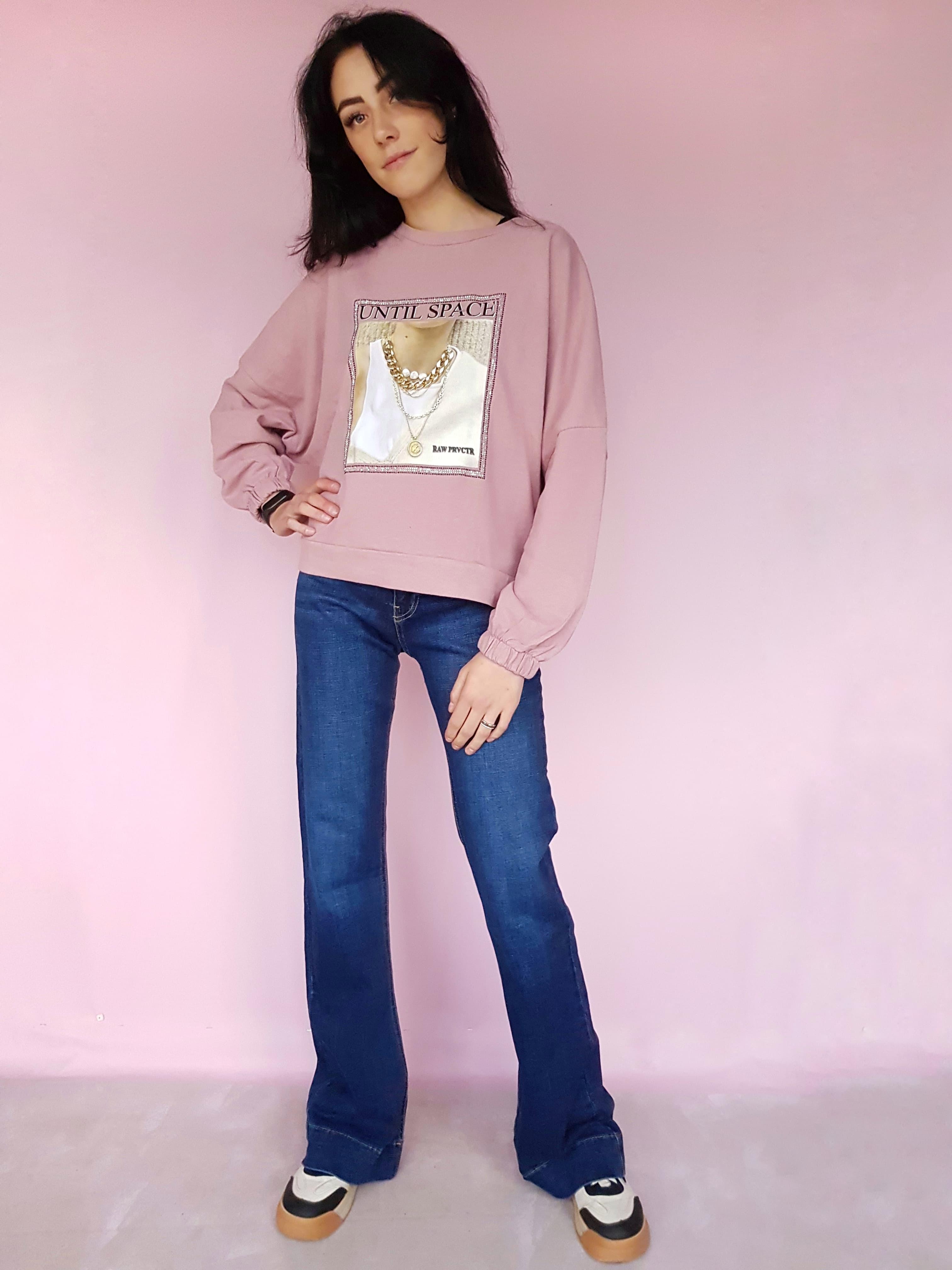 Костюм двойка: свитшот и джинсы Raw А-1656 L Розовый/Синий (46)