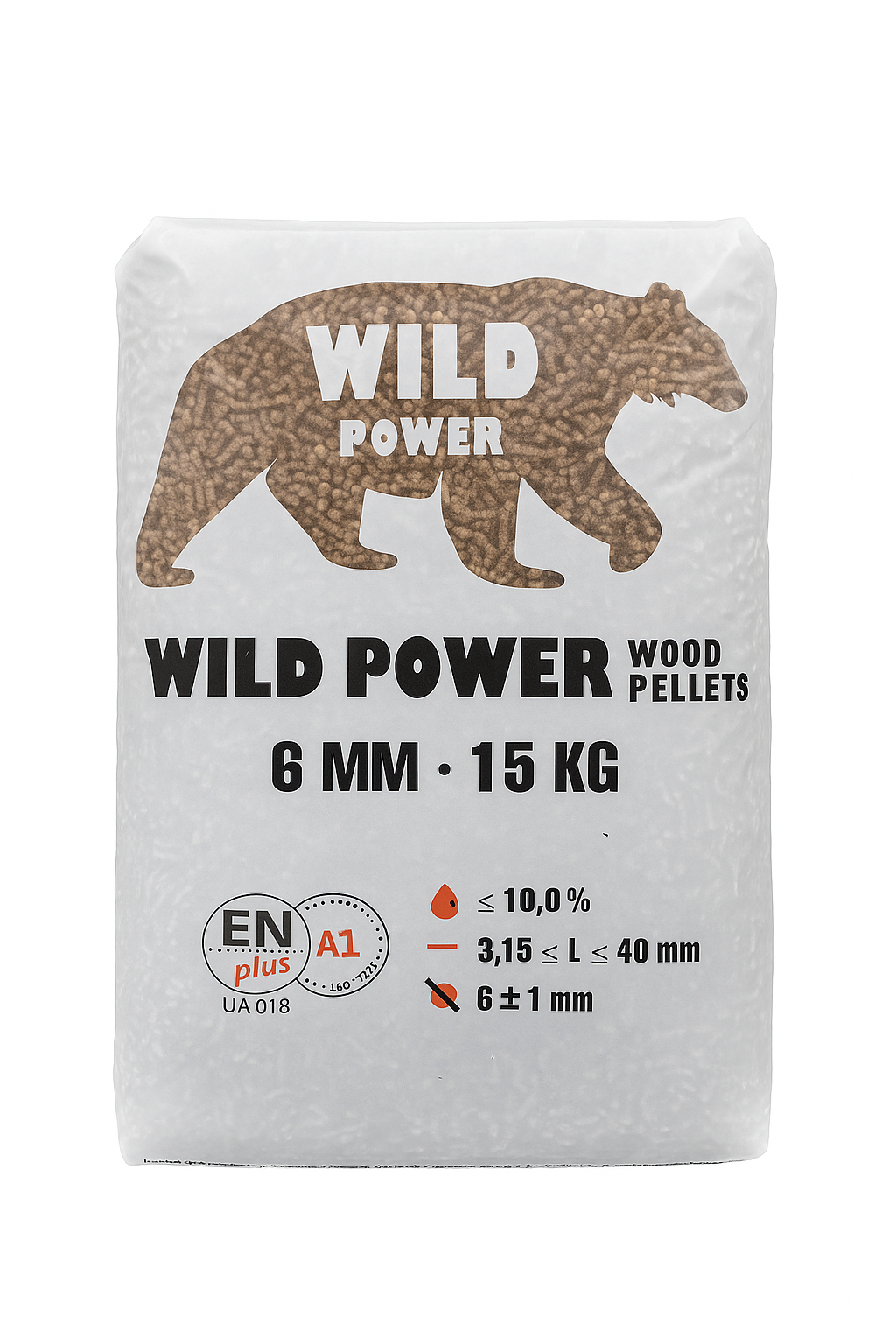 Пеллеты деревянные Wild Power ENPlus A1 6 мм 15 кг