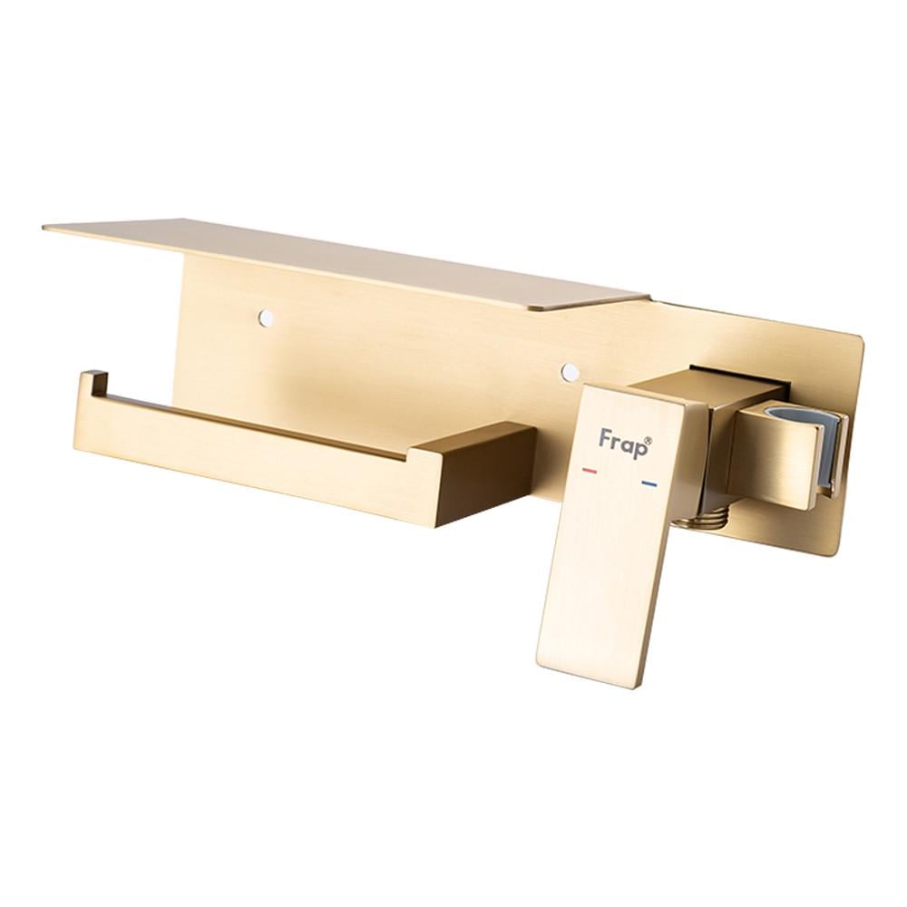 Гігієнічний душ Frap F2076-3 з паперотримачем та полицею Ø25 мм Золотий/Сатин