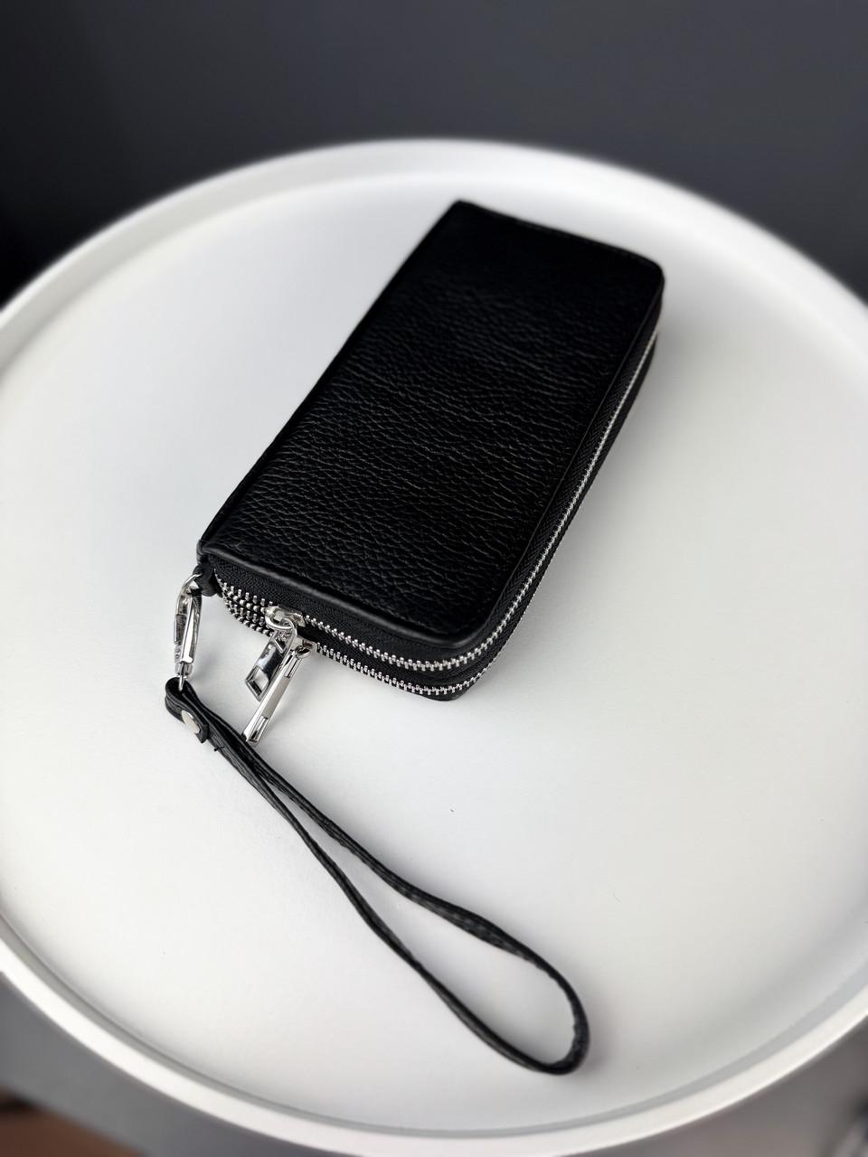 Клатч-гаманець чоловічий із натуральної зернистої шкіри Чорний (2787214675)