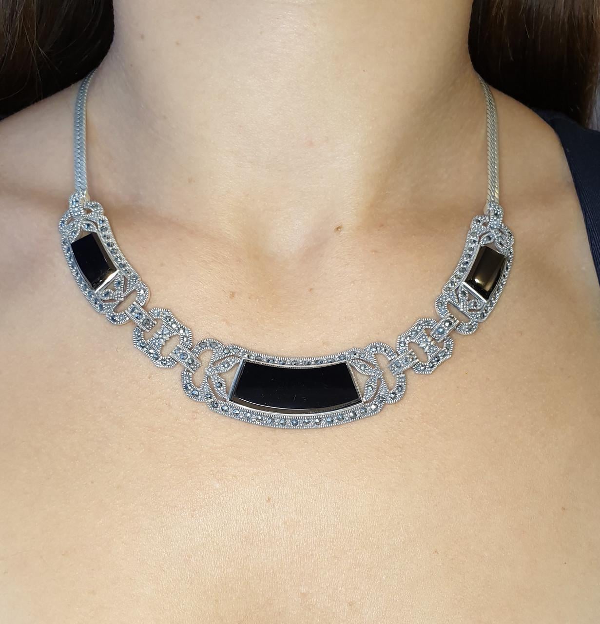 Колье серебряное с ониксом 38,6 г