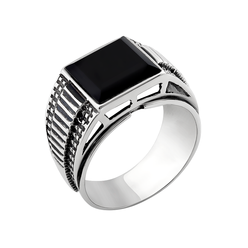 Перстень серебряный мужской с глубоким узором и чернением р. 18
