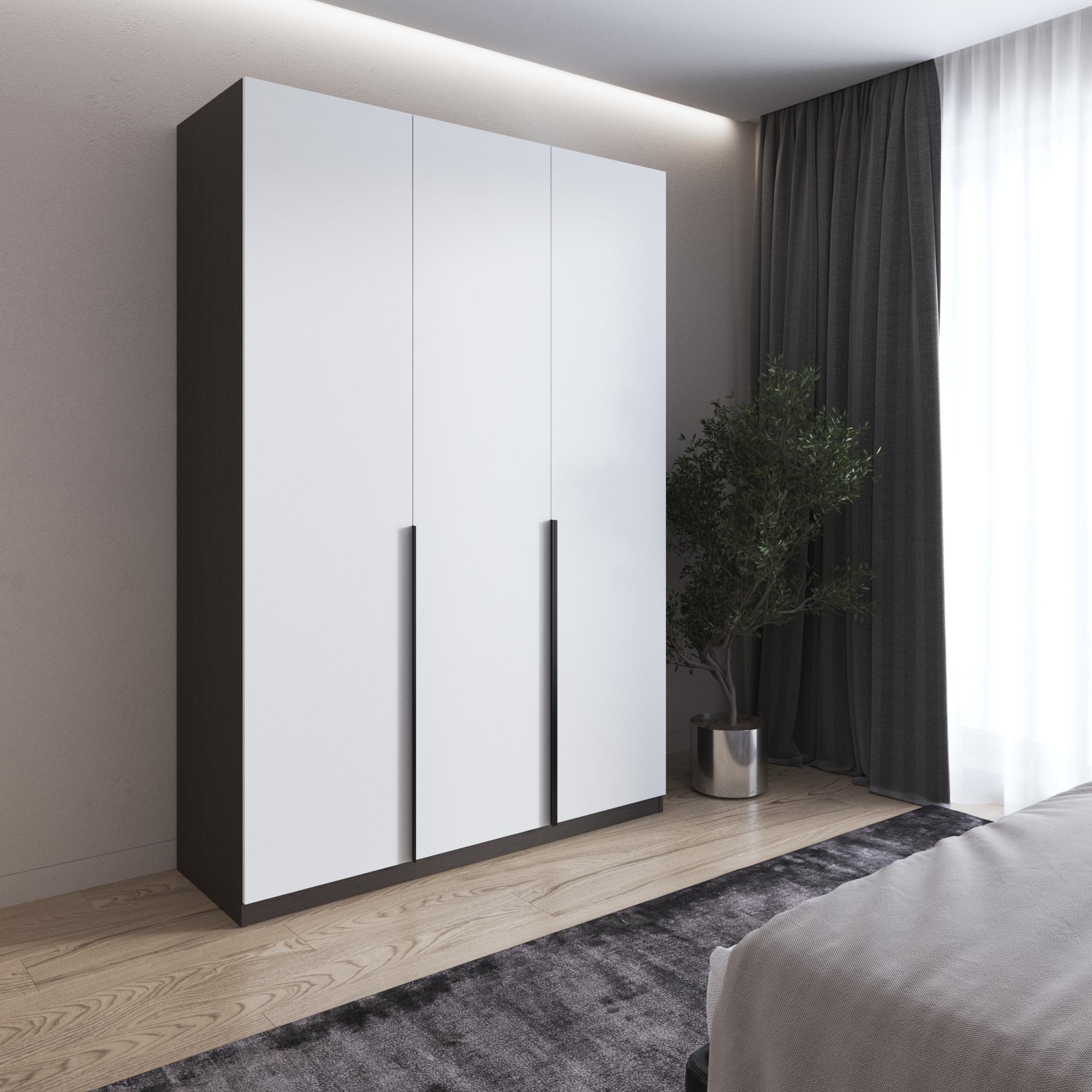 Шафа розпашна тридверна із полицями та штангами для одягу 1500x2200x500 мм Венге темний/Білий (hm-32-vg-wh)