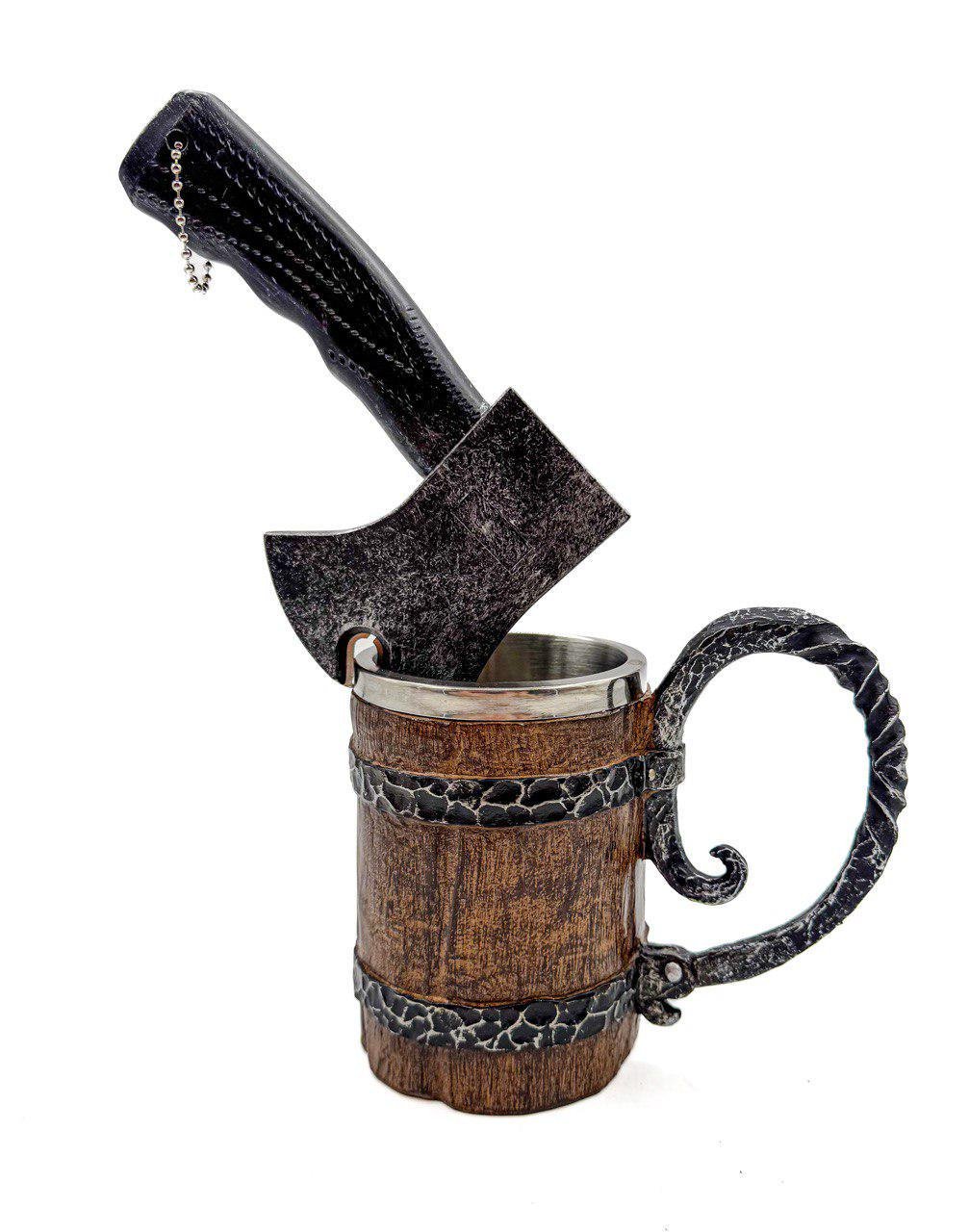 Кружка бочка в скандинавском стиле Викингов с открывалкой в виде топора 500 мл