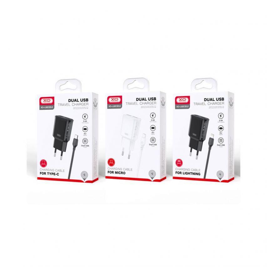 Адаптер Xo L92C 2 USB/2.4A/Data Cable USB to Type-C White - фото 4