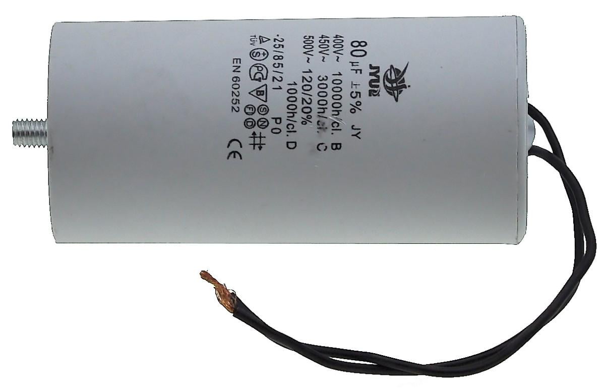 Конденсатор JYUL CBB-60L 80мкф 450 VAC болт проволоки 60х123 мм (кон170) Конденсатор JYUL CBB-60L 80мкф 450 VAC болт проволоки 60х123 мм (кон170)