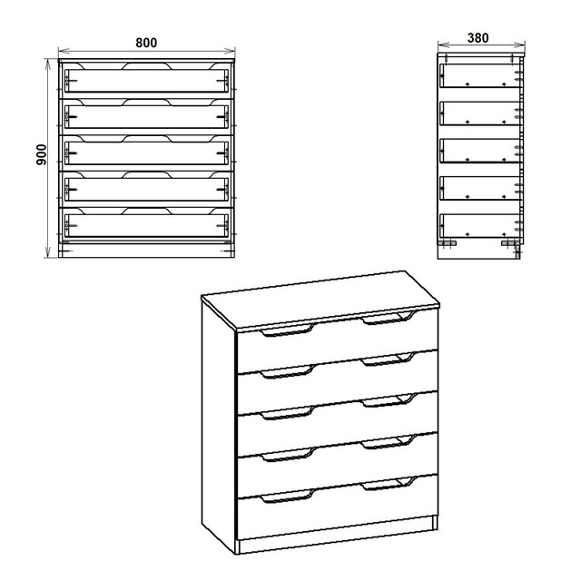 Комод для дома с выдвижными ящиками Компанит 5М 80х38х90 см Ольха (1638297) - фото 2 Комод для дома с выдвижными ящиками Компанит 5М 80х38х90 см Ольха (1638297) - фото 2