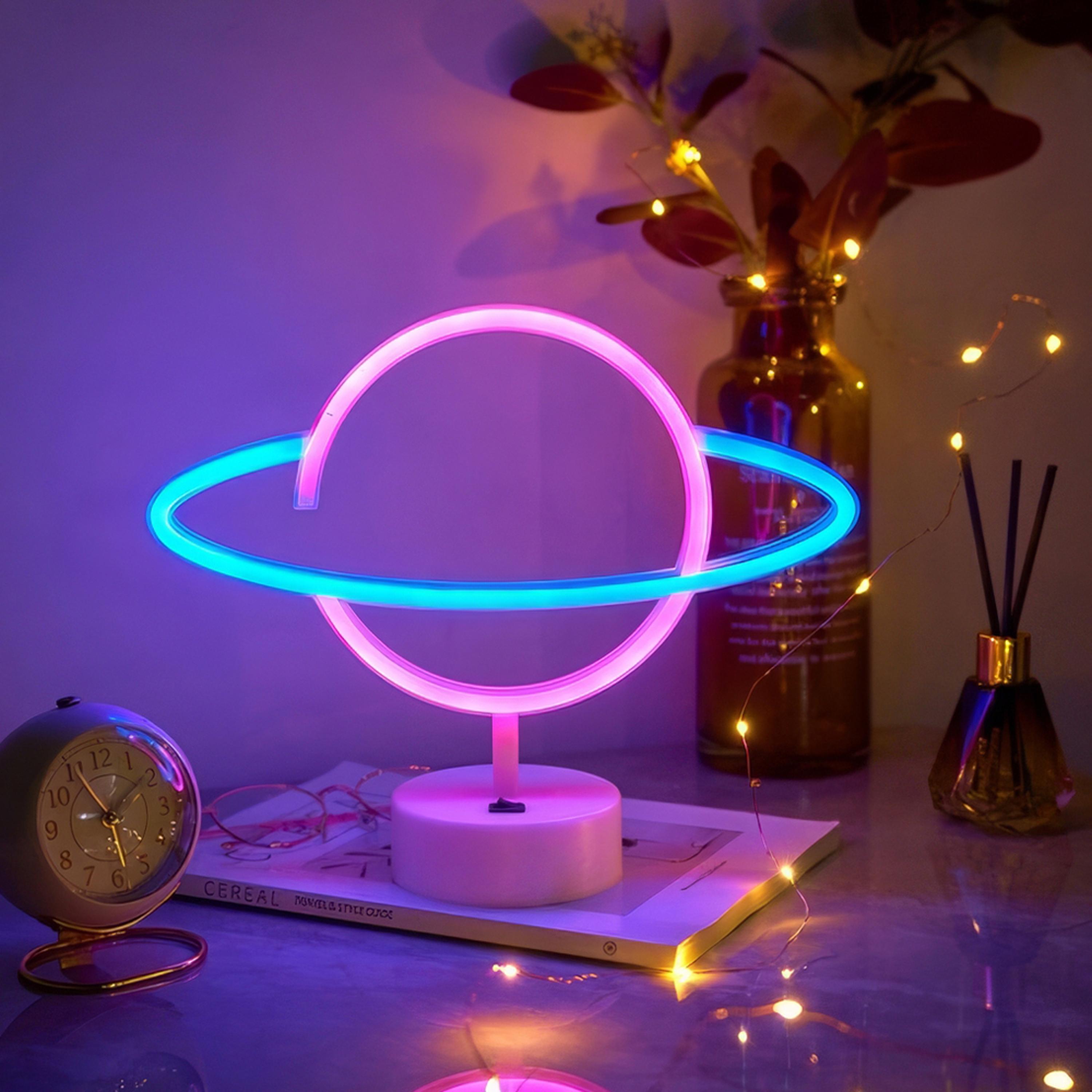 Нічник неоновий Планета Синій з рожевим (WLS-QX-NH2403BP)