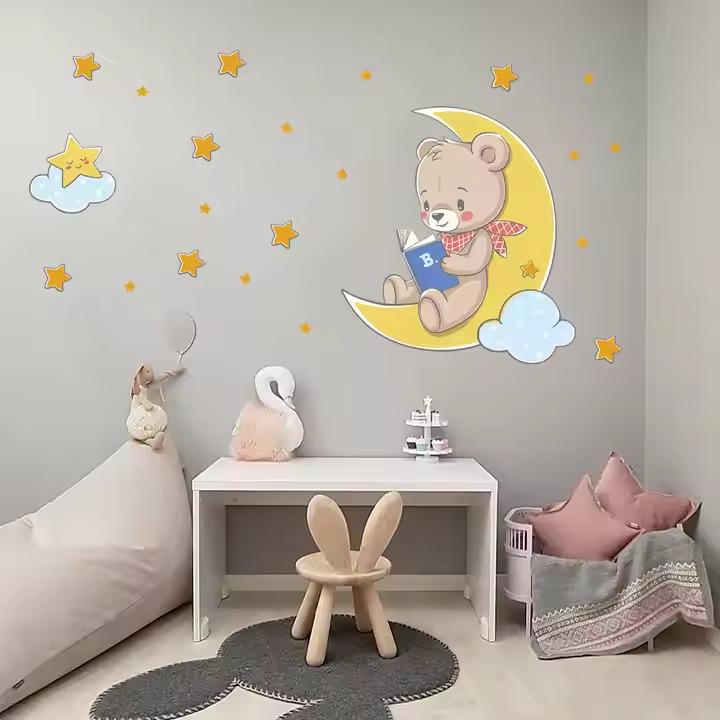 Наклейка вінілова Ведмедик на місяці декоративна в дитячу кімнату для дівчаток і хлопчиків 40х60 см - фото 2 Наклейка вінілова Ведмедик на місяці декоративна в дитячу кімнату для дівчаток і хлопчиків 40х60 см - фото 2