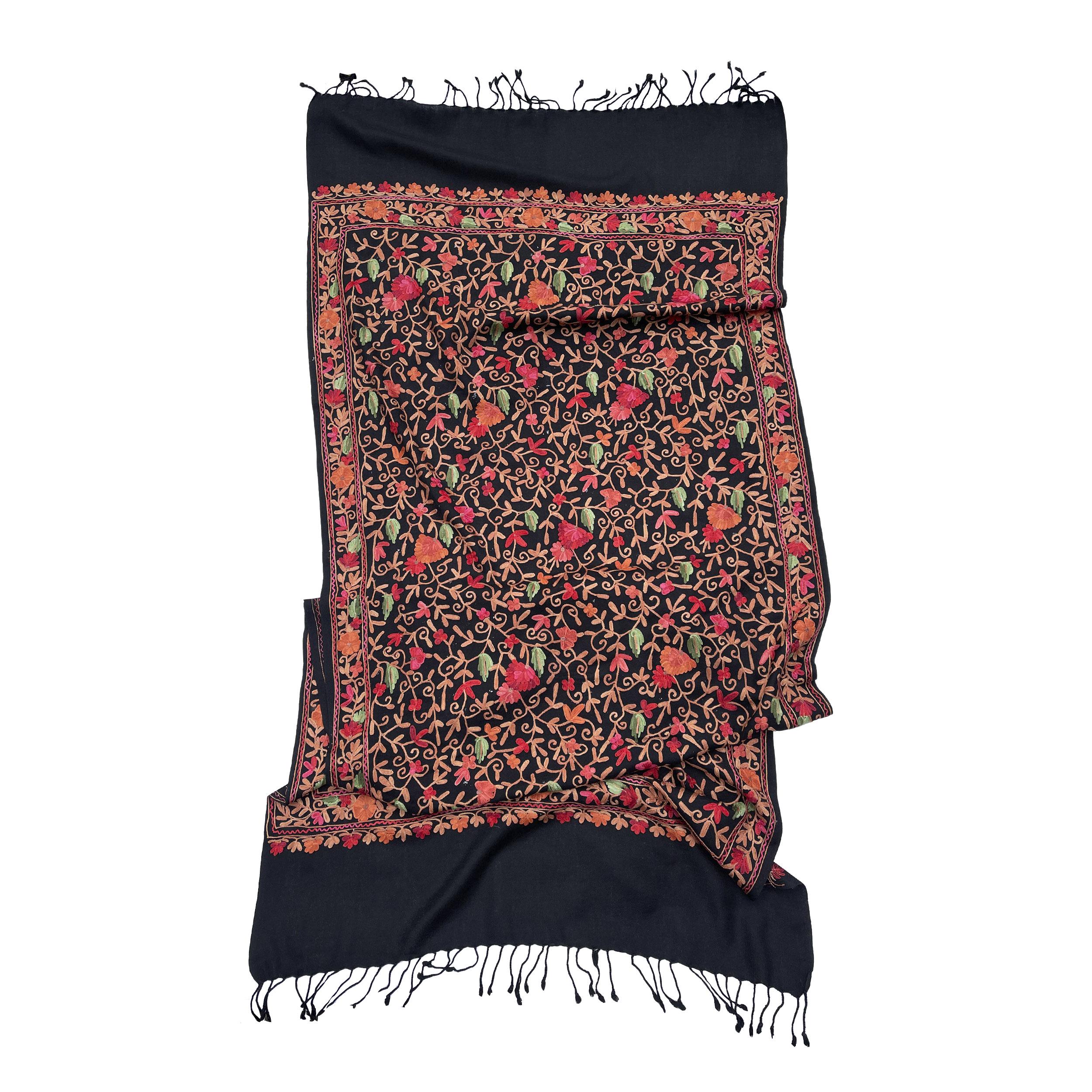 Шаль Silk Route шерсть вишита шовком 200х70 см Чорний (651)