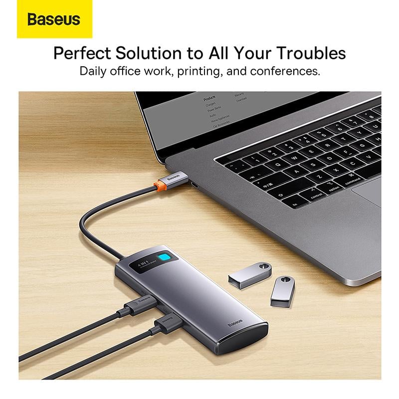 USB-хаб BASEUS Metal Gleam Series 4-in-1 Multifunctional Type-C HUB Docking Station Type-C to USB3.0х4 Gray (WKWG070013) - фото 9 USB-хаб BASEUS Metal Gleam Series 4-in-1 Multifunctional Type-C HUB Docking Station Type-C to USB3.0х4 Gray (WKWG070013) - фото 9
