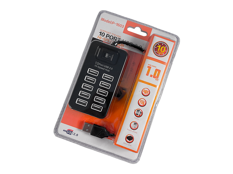 USB-хаб на 10 портів USB 2.0 із вимикачем (P-1603)