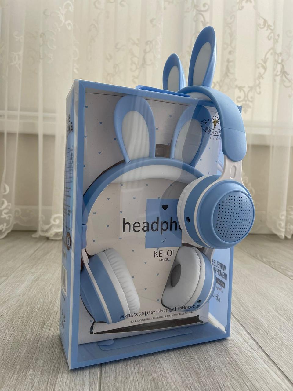 Навушники бездротові Bluetooth KE-01 з вушками кролика Блакитний (26389227) - фото 9