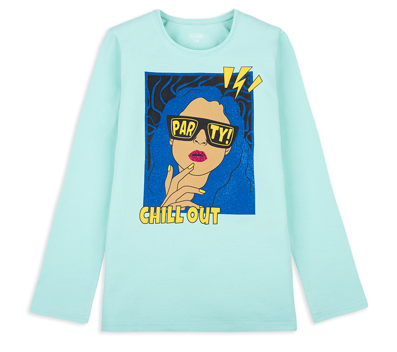 Футболка дитяча бавовняна з довгим рукавом для дівчинки Gabbi FT-20-1-4 134 см Ментоловий (12030)