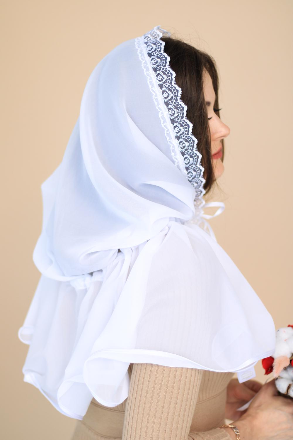 Палантин для храма на голову 80x120 см Белый (п005) - фото 3 Палантин для храма на голову 80x120 см Белый (п005) - фото 3