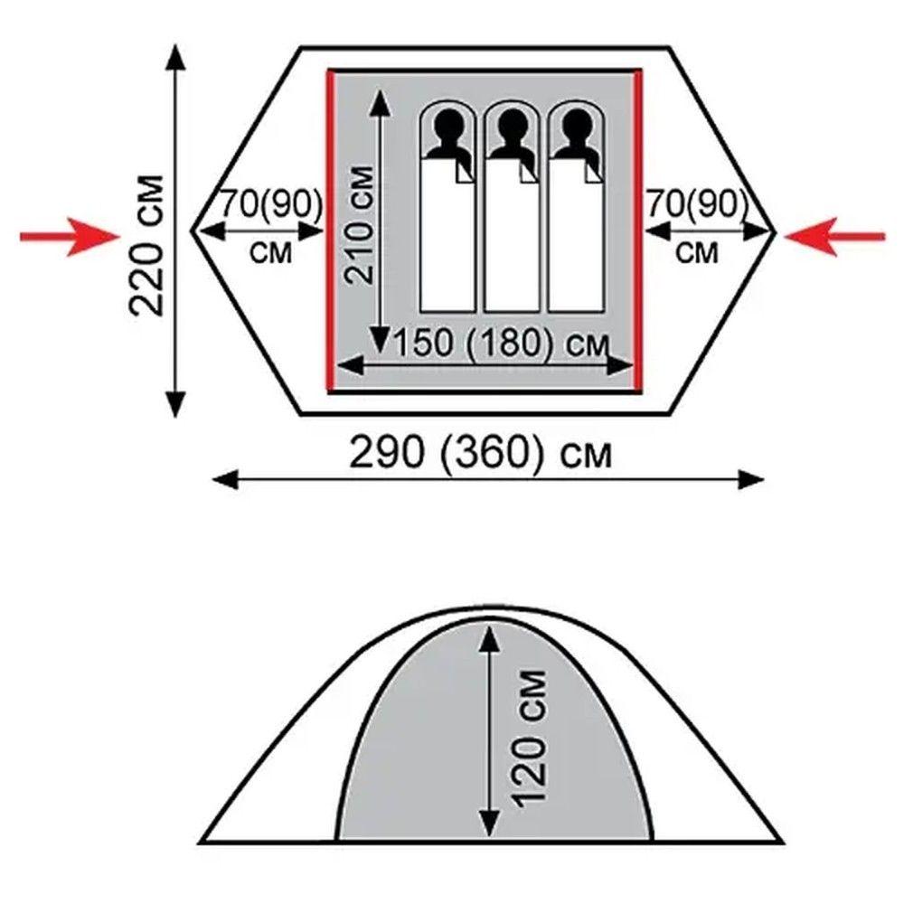 Палатка Tramp Peak 3 V2 Серый (TRT-026) - фото 2