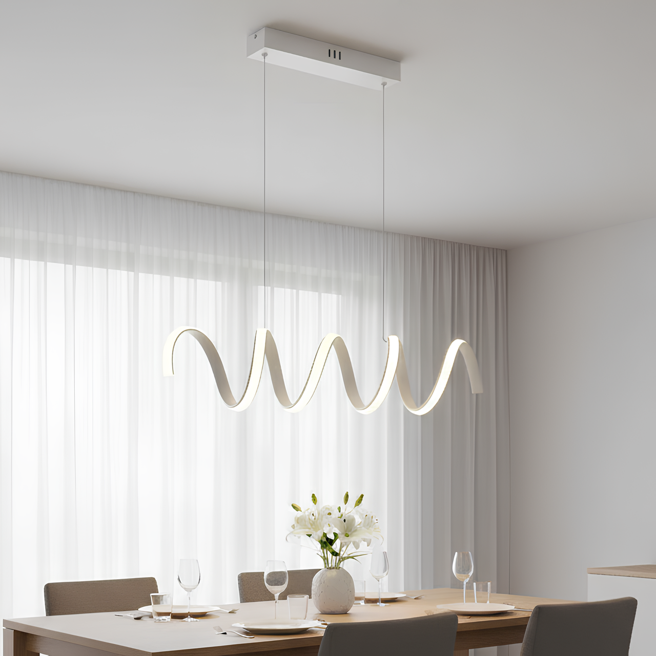 Люстра светодиодная Sirius 52W с корпусом-спиралью 3000-6500K с пультом Белый (LCD3055 WT)