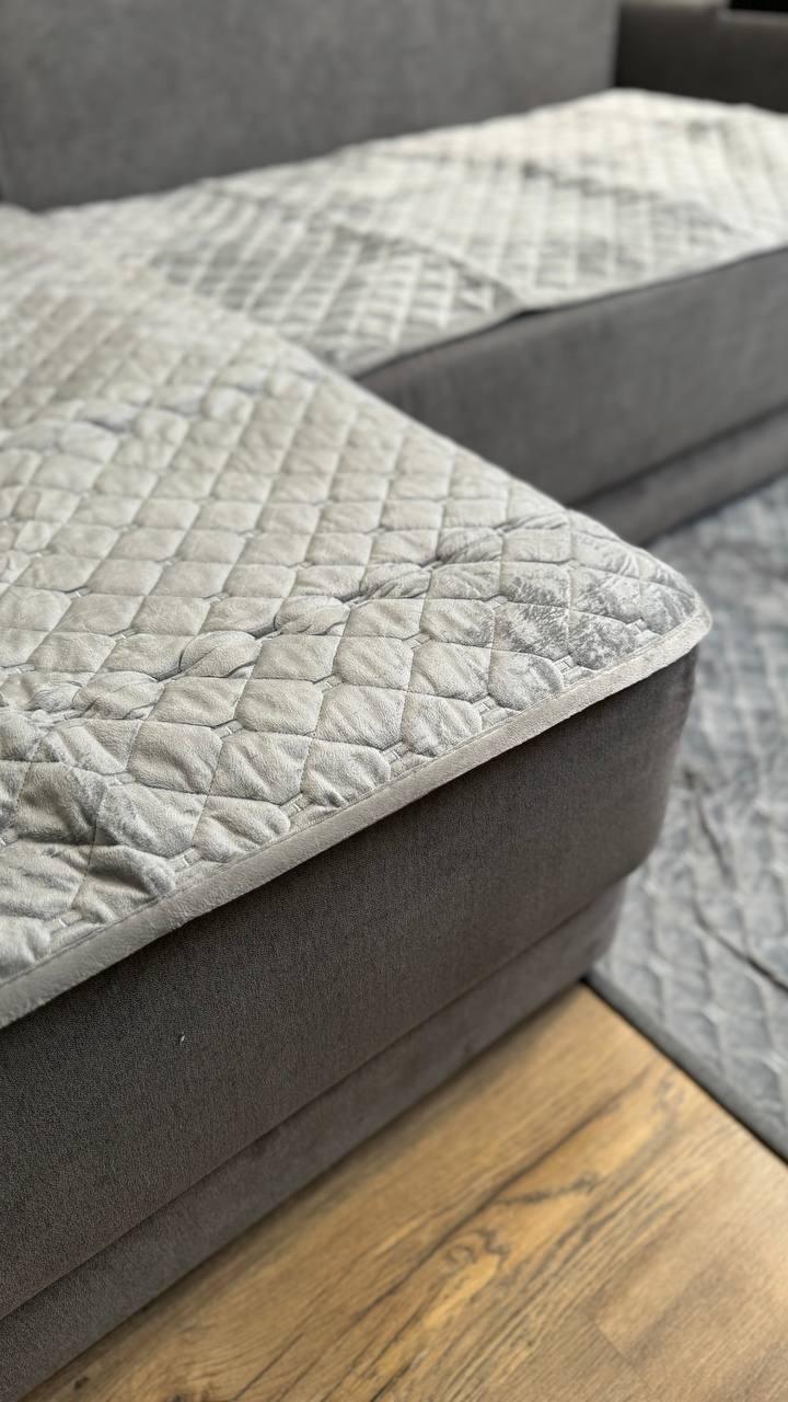 Комплект велюровий покривало на диван 90х210 см/накидки 2 шт. 90х160 см Сірий (П4К-am-divandek-0021) - фото 3