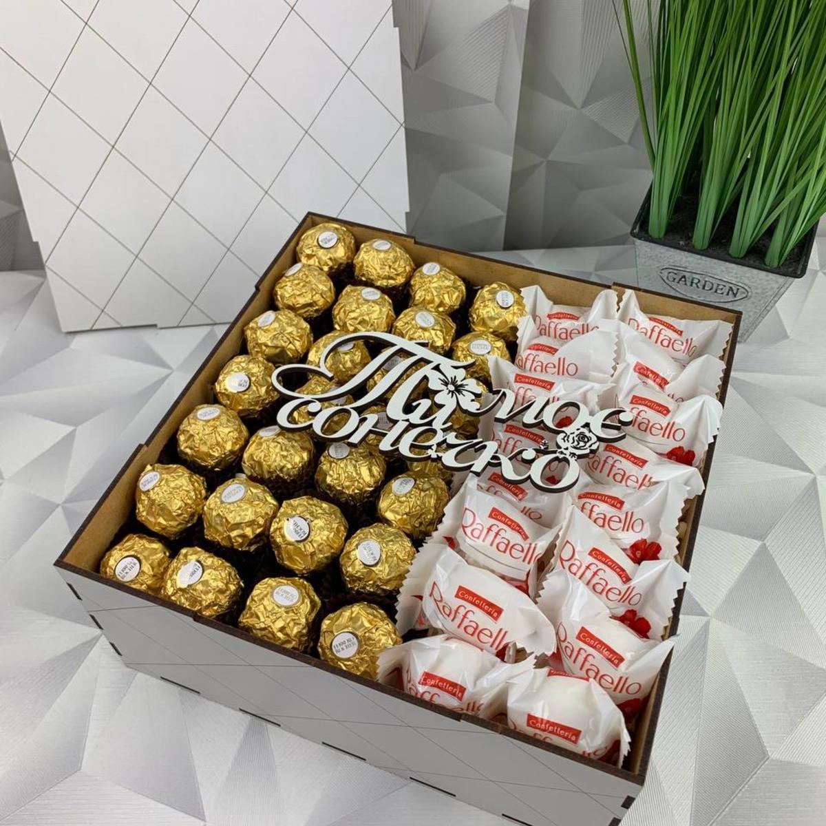 Подарочный бокс с конфетами Ferrero и Raffaello для девочки (box65)