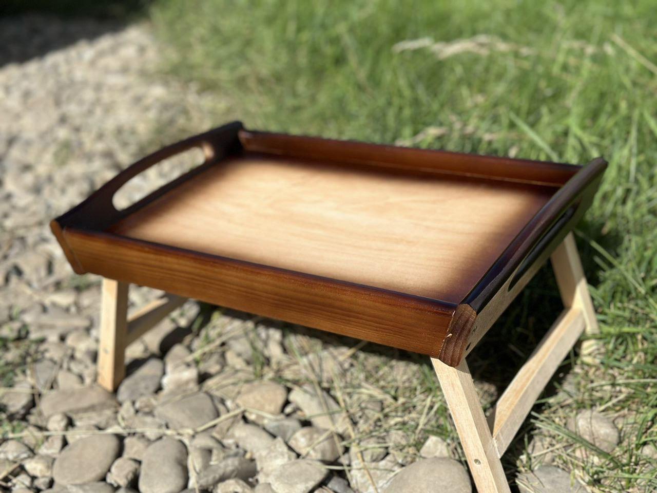 Столик-піднос складаний дерев'яний лакований 43x28x20 см Шоколадний/Ванільний (7035) - фото 2