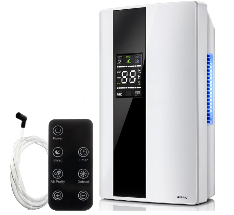 Осушувач та очищувач повітря Ruhhy 2в1 з пультом 650 мл/добу 2000 мл 30 м2 90 Вт Чорний (26627)