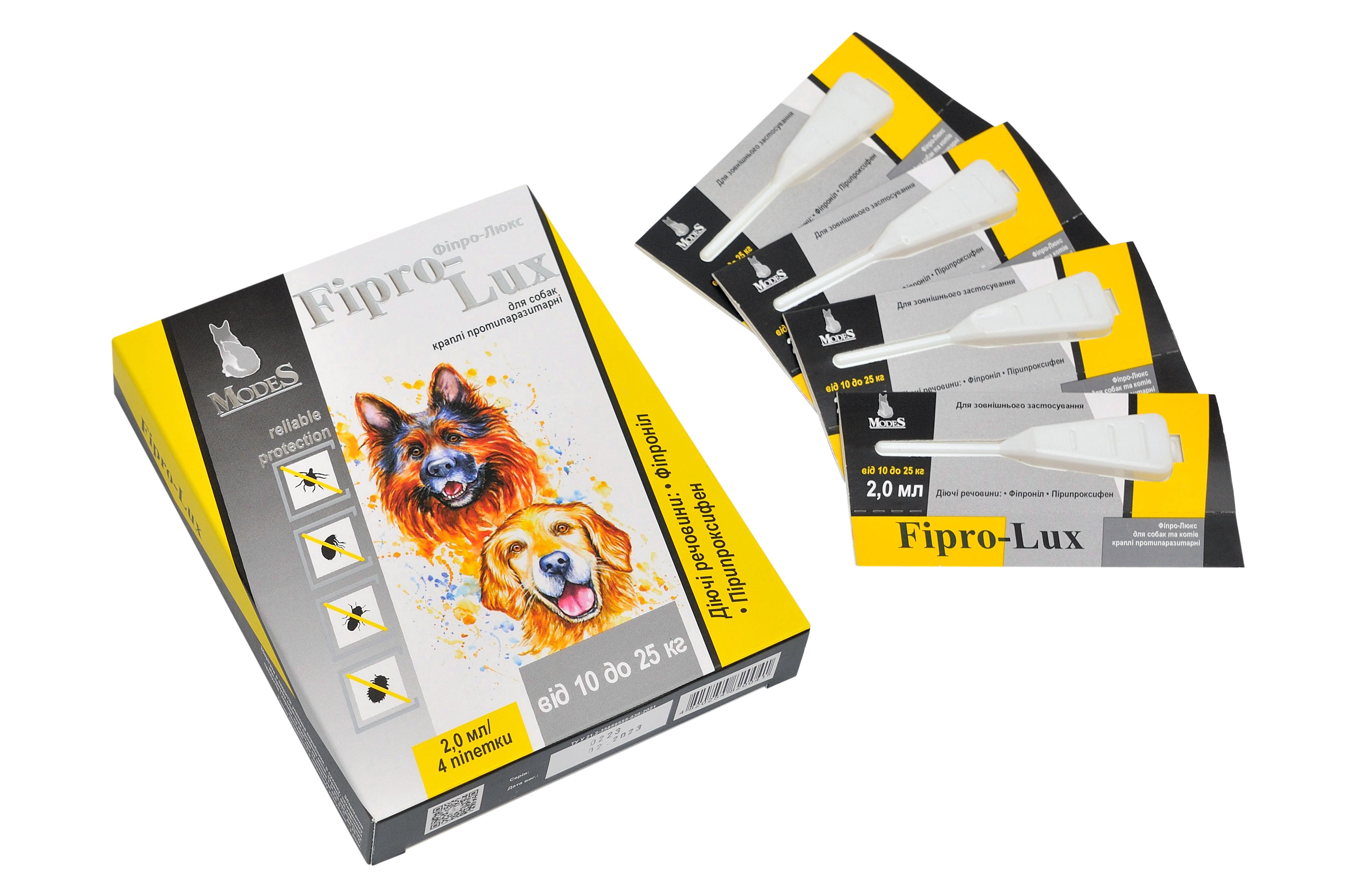 Краплі протипаразитарний ModeS Fipro-Lux для котів/собак 10-25кг 2,0 мл (27834303) - фото 3 Краплі протипаразитарний ModeS Fipro-Lux для котів/собак 10-25кг 2,0 мл (27834303) - фото 3