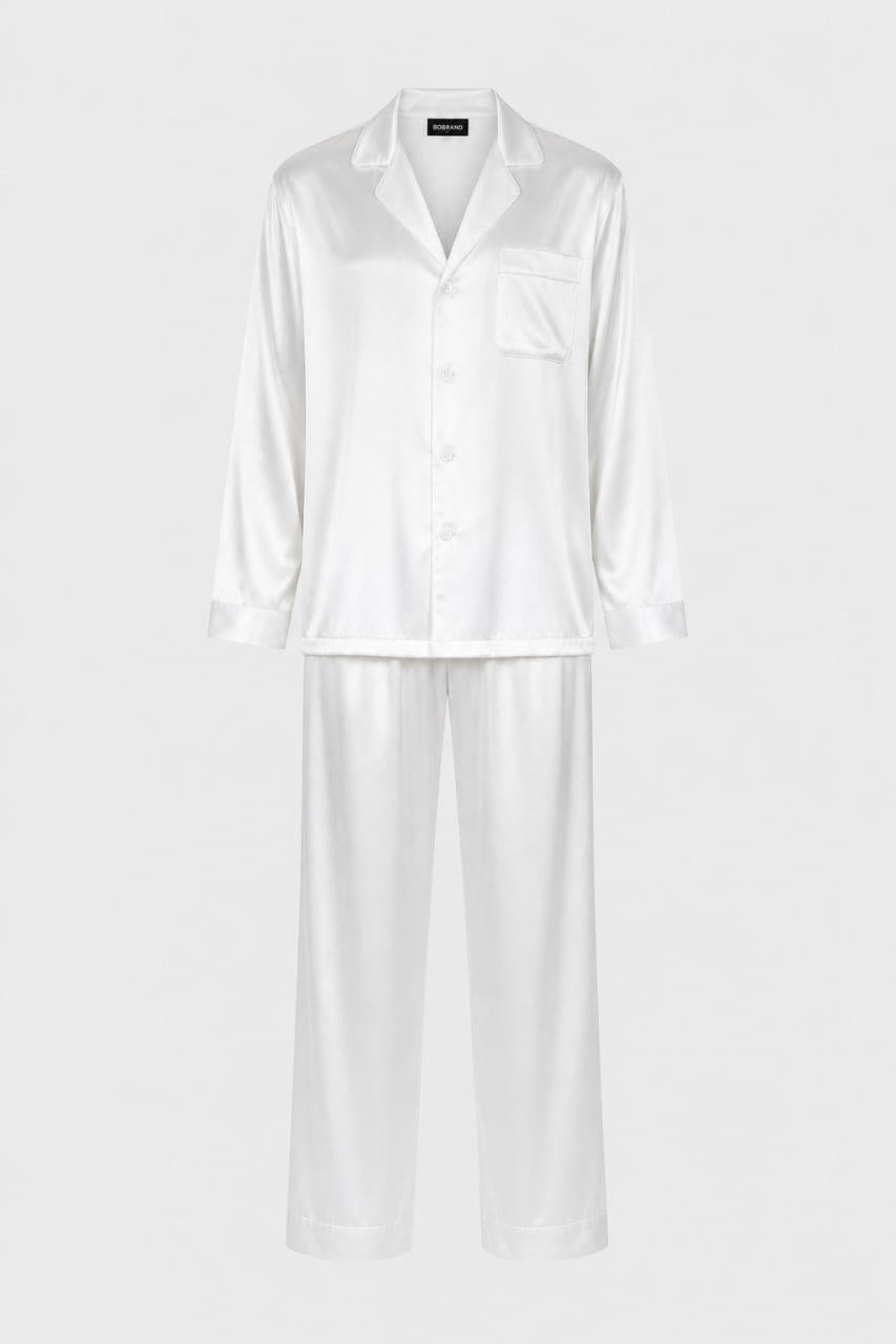 Піжама чоловіча шовкова BO.Brand Total сорочка і штани XL White (33375)