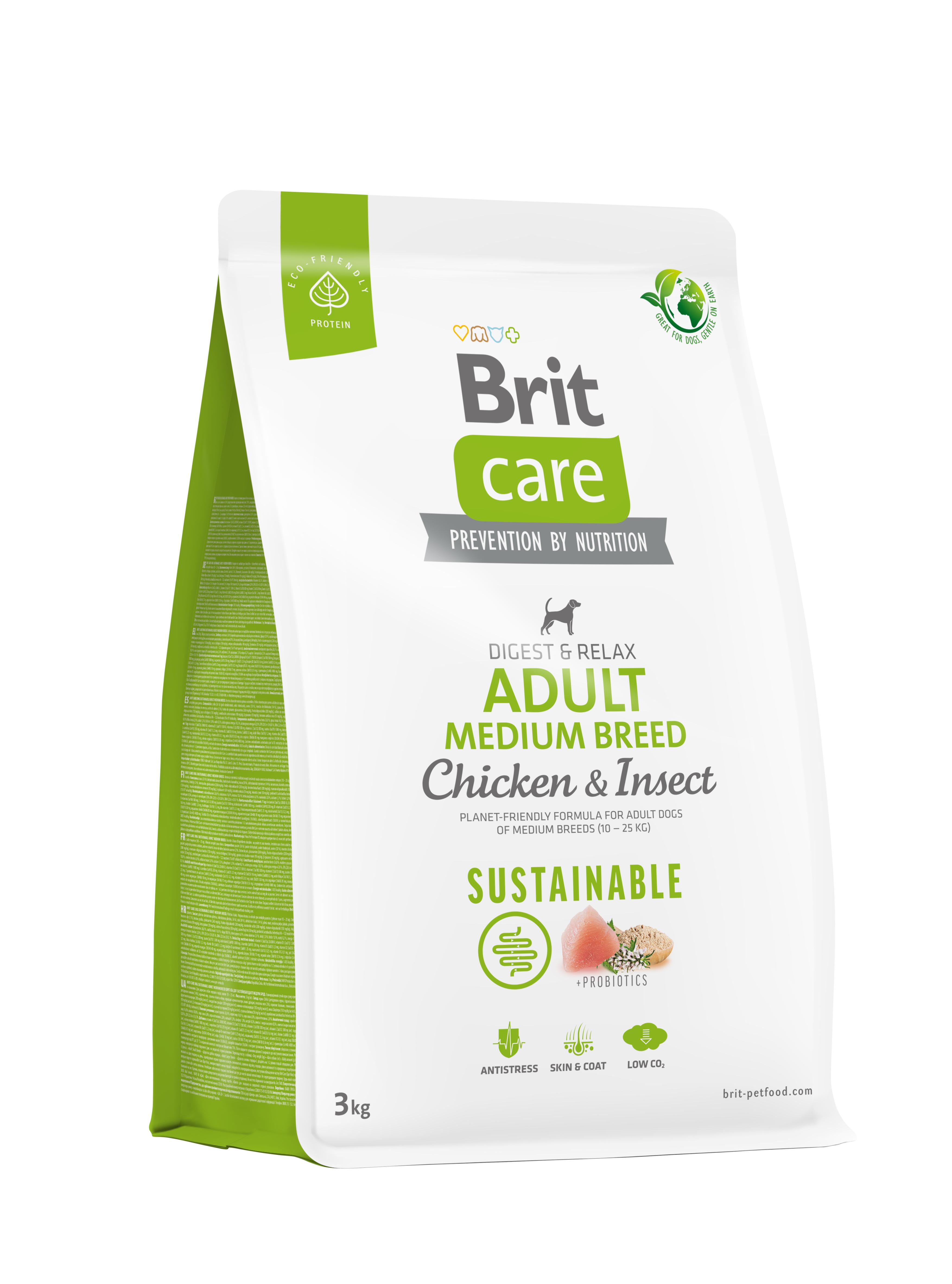 Корм для собак средних пород Brit Care Dog Sustainable Medium Breed с курицей и насекомыми 3 кг (172176) - фото 1