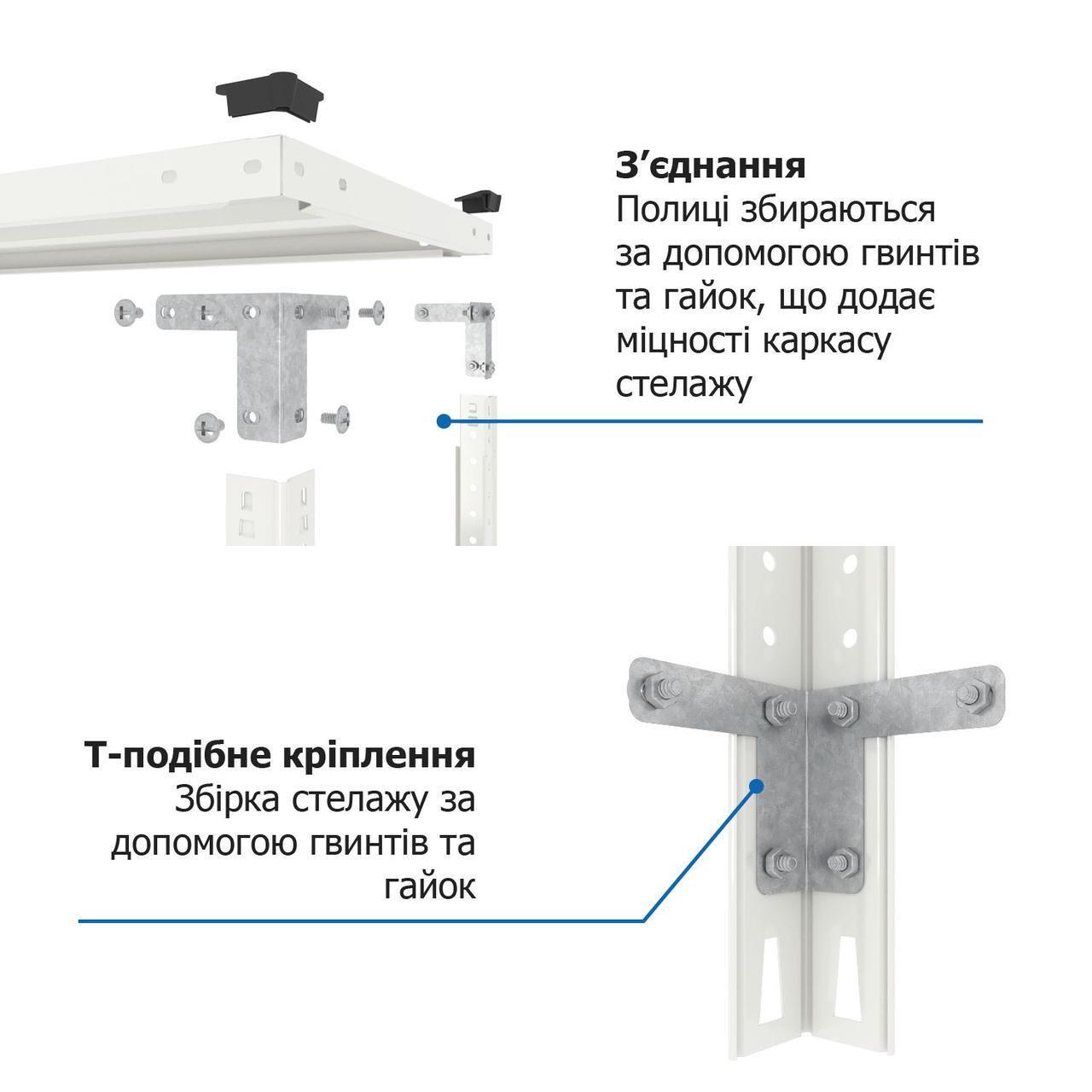 Стелаж Skladcom 180х100х30 см 5 полиць металевий на болтах Білий (2254892180) - фото 8