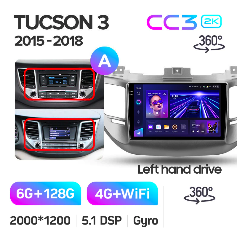 Автомагнітола штатна Teyes CC3 для Hyundai Tucson 3 2015-2018 Android 2K 6/128 Гб з круговим оглядом 360° варіант А (1872592745) - фото 2