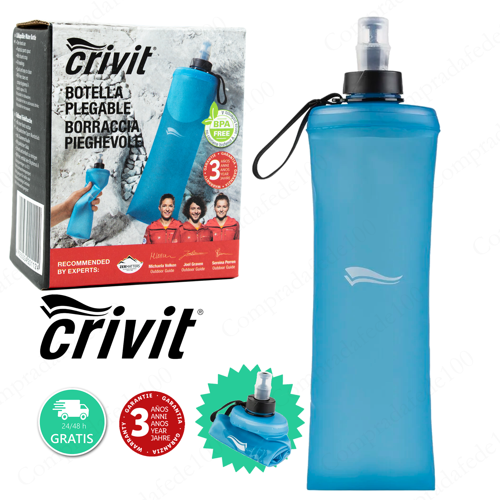 Пляшка для води Crivit силіконова 0,5 л Блакитний (IAN365724 blue) - фото 7