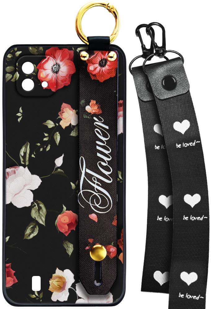 Чехол SHLab для Realme C11 (2021) Flower Black + два ремешка с карабином (25728)