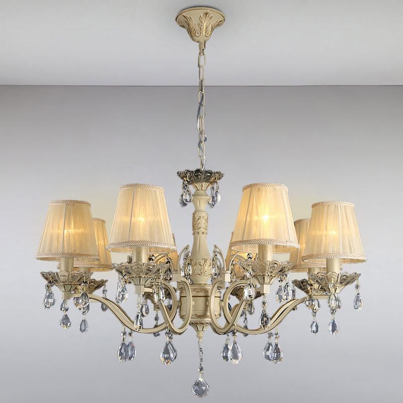 Люстра подвесная с абажуром Light House LS-15717-8 CRM+GLD на восемь ламп Бежевый / Золото