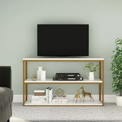 Тумба під телевізор Loft NS-2108 довга світла на металевій рамі з 2 полицями (3075773426)