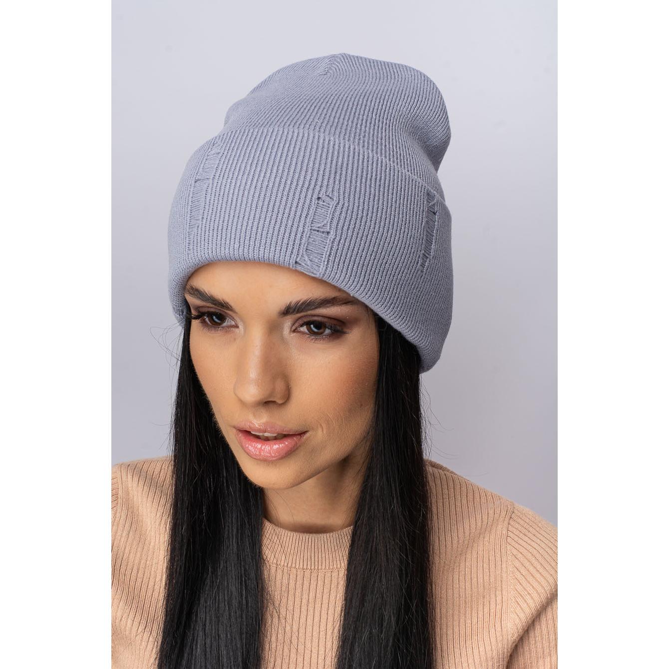 Шапка женская двойная шерстяная Leks Дранка one size Металл