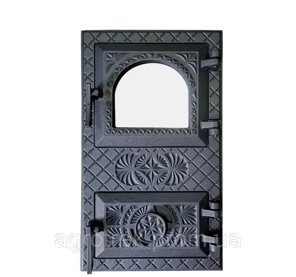 Дверцята чавунні спарені зі склом і з регулюванням для печей/груби/каміна