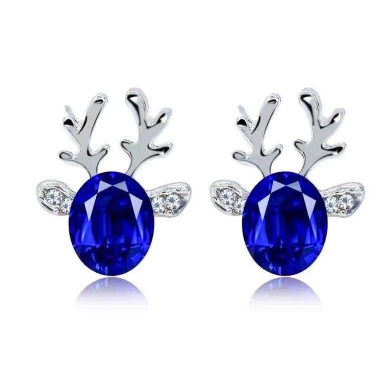 Серьги-гвоздики Новогодние олени Blue diamond Синий (34122007)