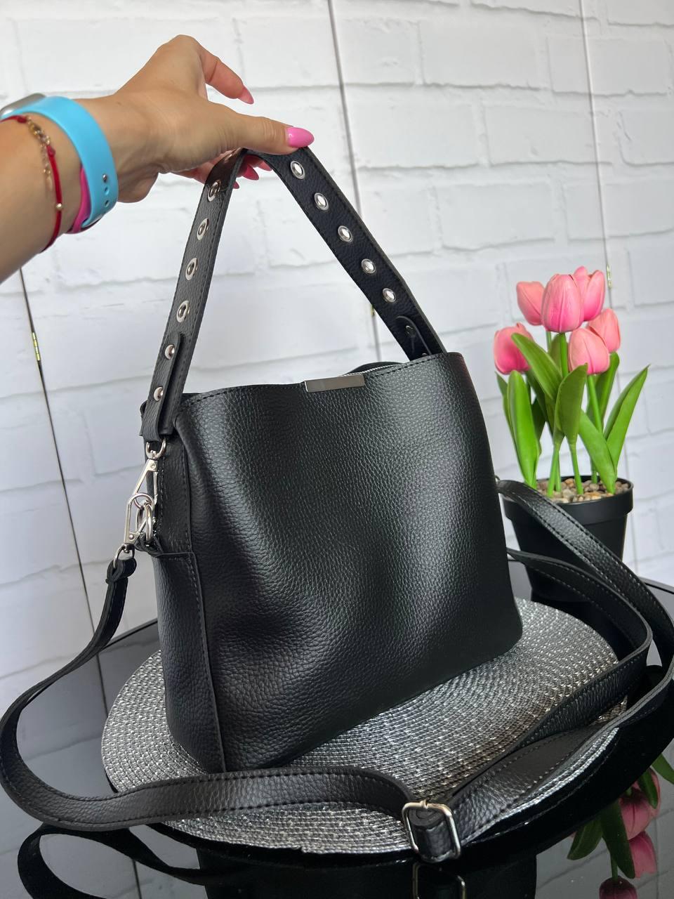 Сумка кросс боди женская через плечо из экокожи с двумя съемными ремнями Черный - фото 4 Сумка кросс боди женская через плечо из экокожи с двумя съемными ремнями Черный - фото 4