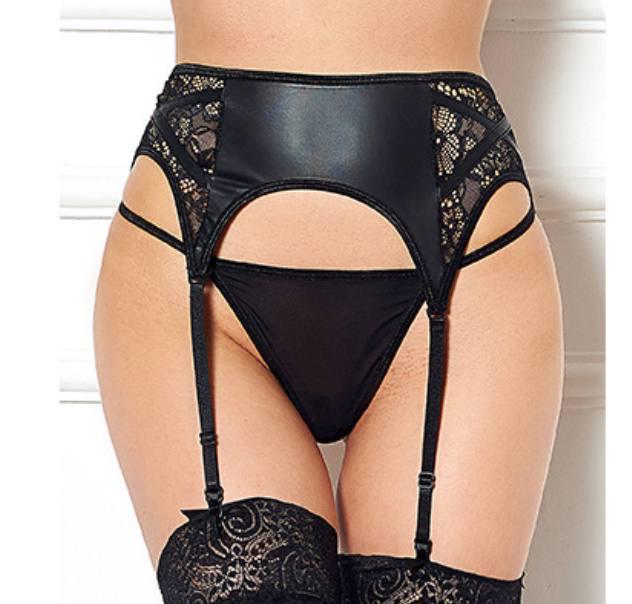 Пояс для чулок женский с трусиками стрингами ХХL Черный (012531) - фото 4