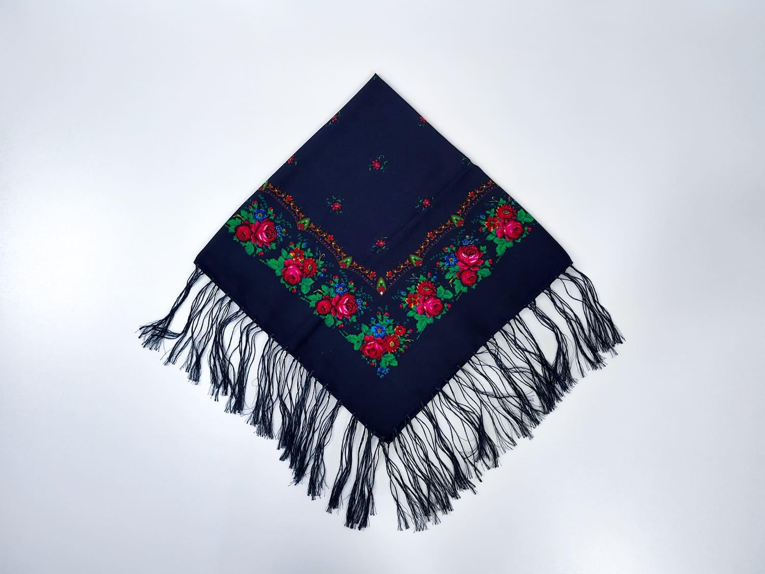 Платок с кистями Цветущая традиция 80x80 см Синий (30314572)