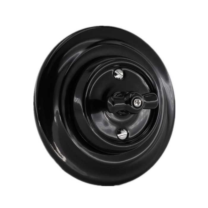 Ретро выключатель керамический Keruida поворотный перекрестный скрытого монтажа Черный