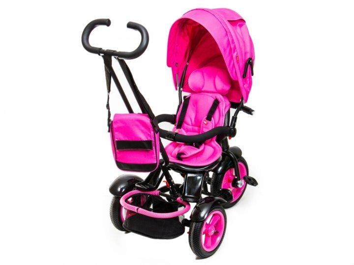 Детский велосипед-коляска трехколесный Neo 4 Air надувные колеса с фарой Розовый - фото 2