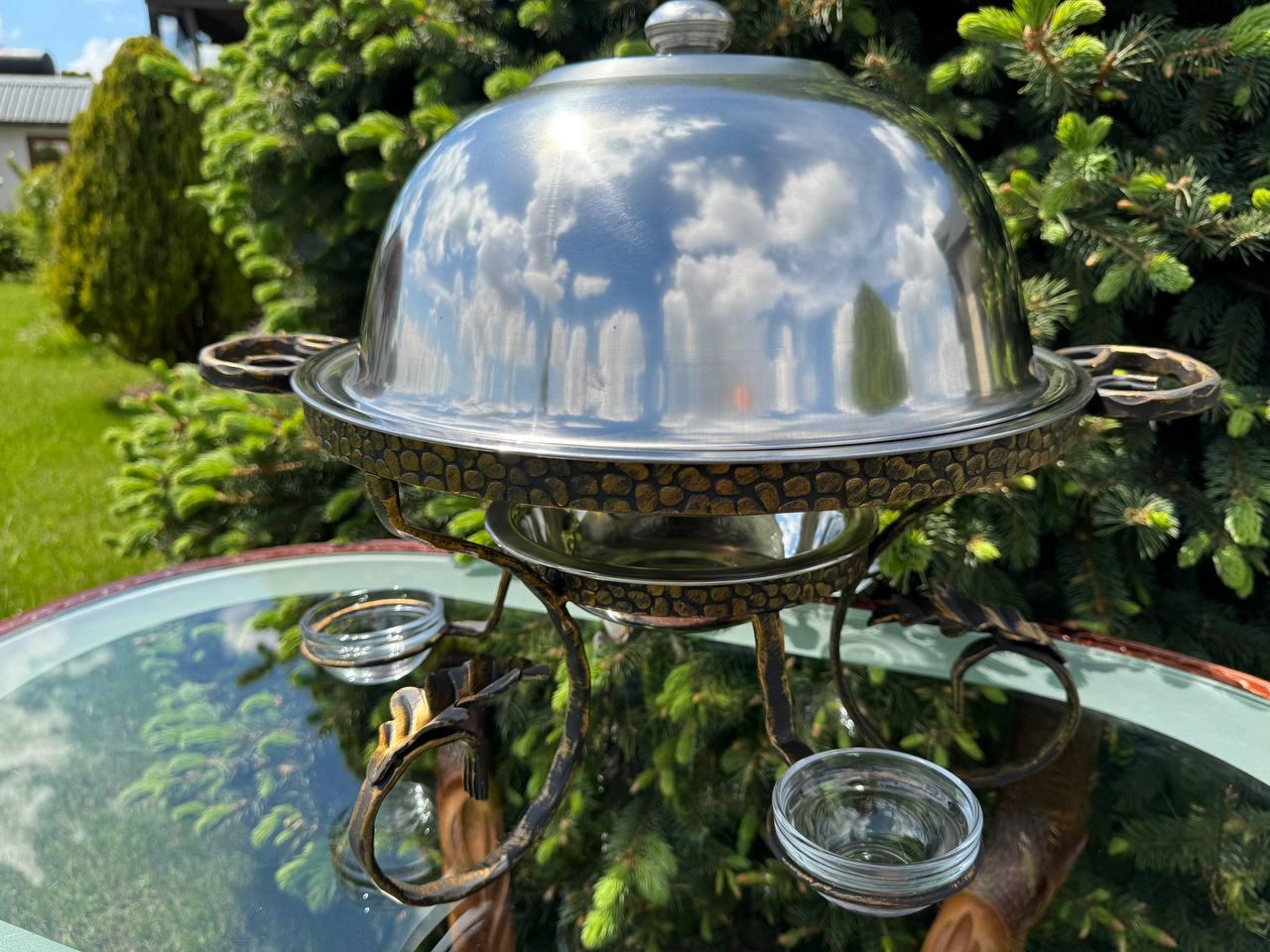 Садж підставка для шашлику та м'яса з 3 соусницями та підігрівом ручної роботи 36 см - фото 7 Садж підставка для шашлику та м'яса з 3 соусницями та підігрівом ручної роботи 36 см - фото 7